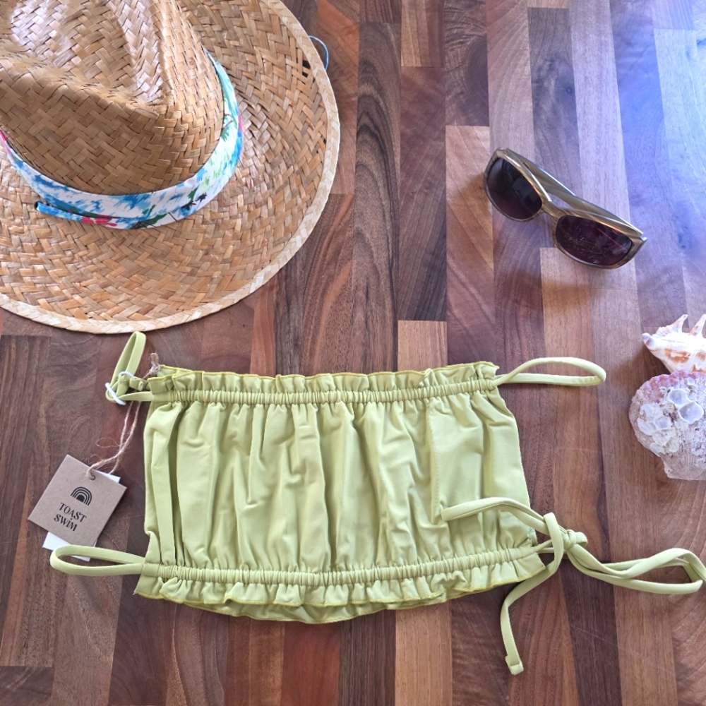NWT Free People Toast Signature Ruffle Bandeau Top in Leek Green Size XL